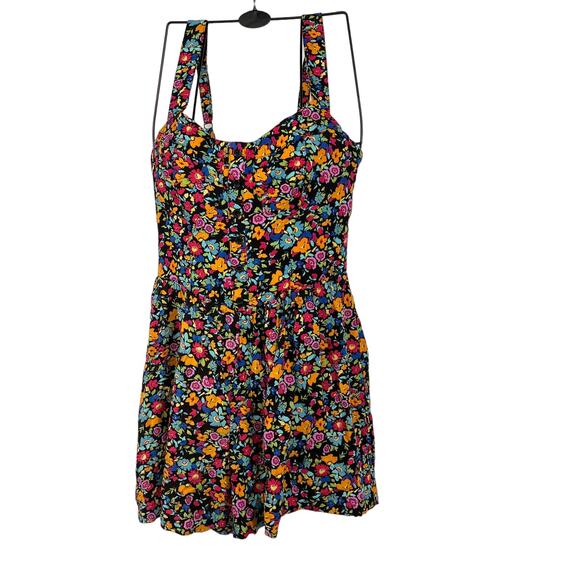 Wild Fable Women's Black Floral Sleeveless Button-Front Romper - Size XS - NWT - Picture 1 of 9